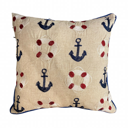 Nautical Anchors and Life Rings Cushion 18"