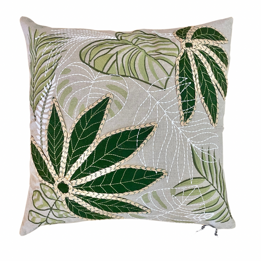 Embroidered Leaf Cushion 18"