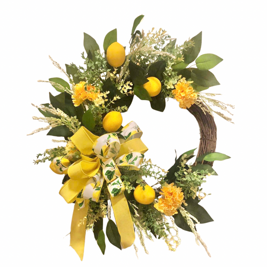 Lemon Wreath with Greens and Yellow Bow