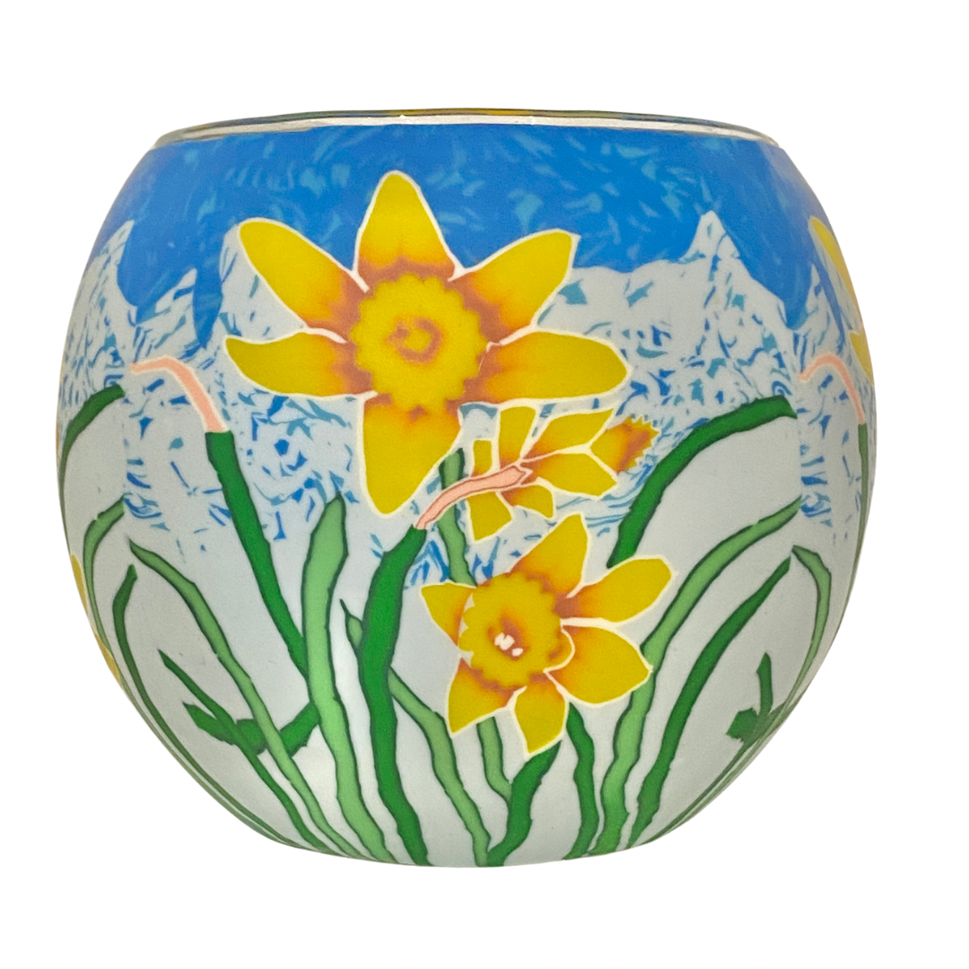 Glass Tea Light Holder - Sunshine Daffodils - Joshua & Company
