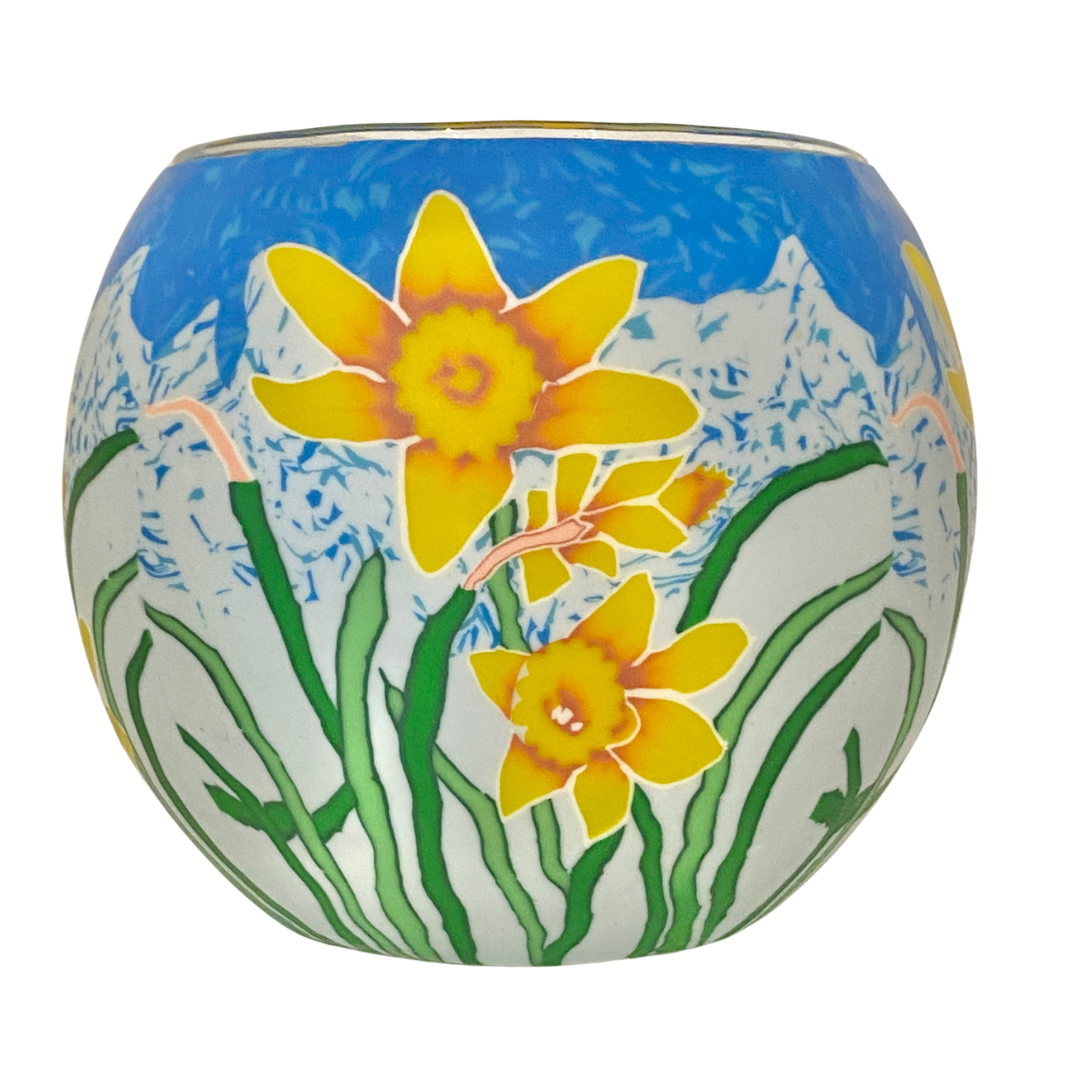 Glass Tea Light Holder - Sunshine Daffodils