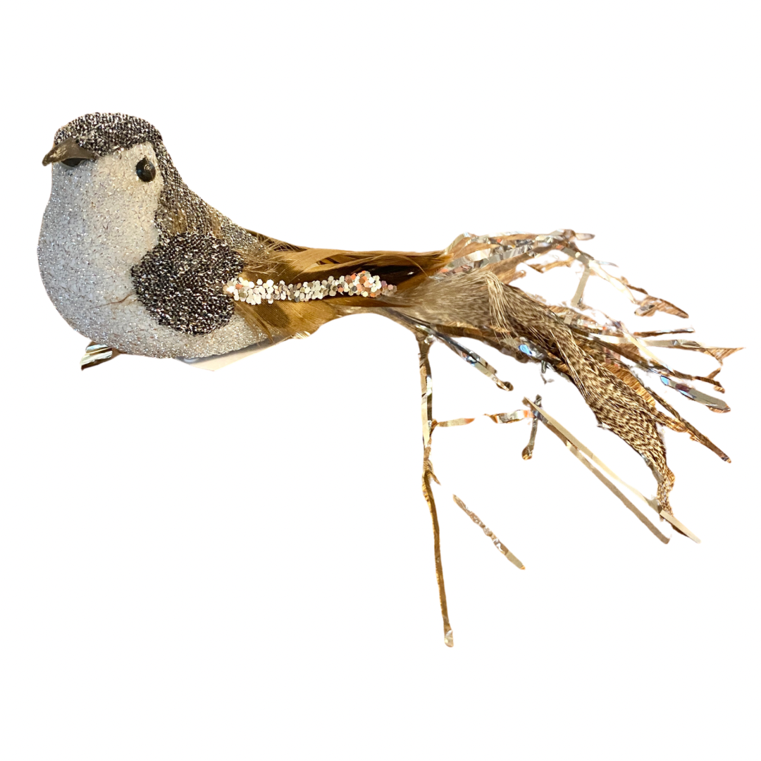 Glitter Bird with Clip and Tinsel Tail