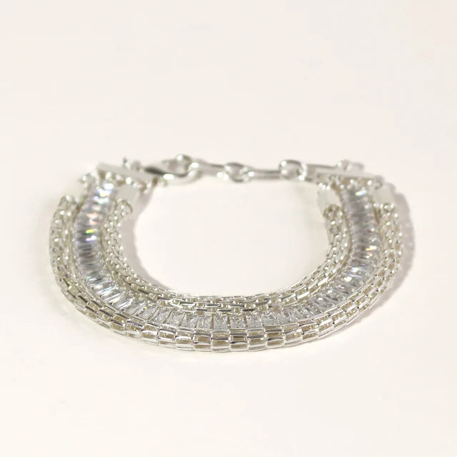 Multilayerd Silver-Toned Tennis Bracelet