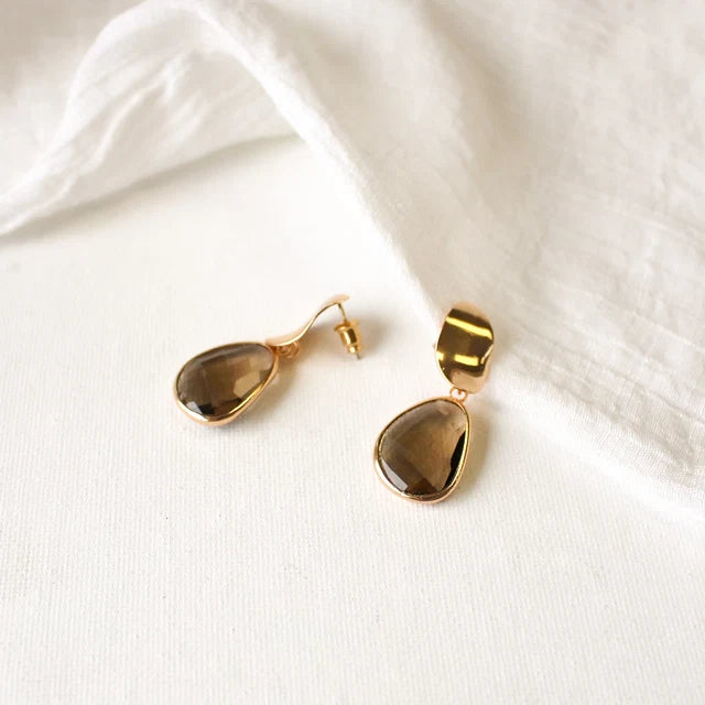 Dangling Earring with Glass Drop Amber