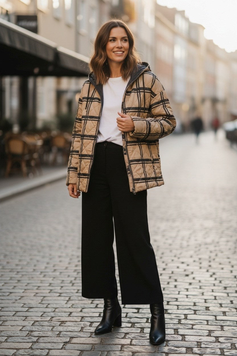 Reversible Beige Plaid Coat
