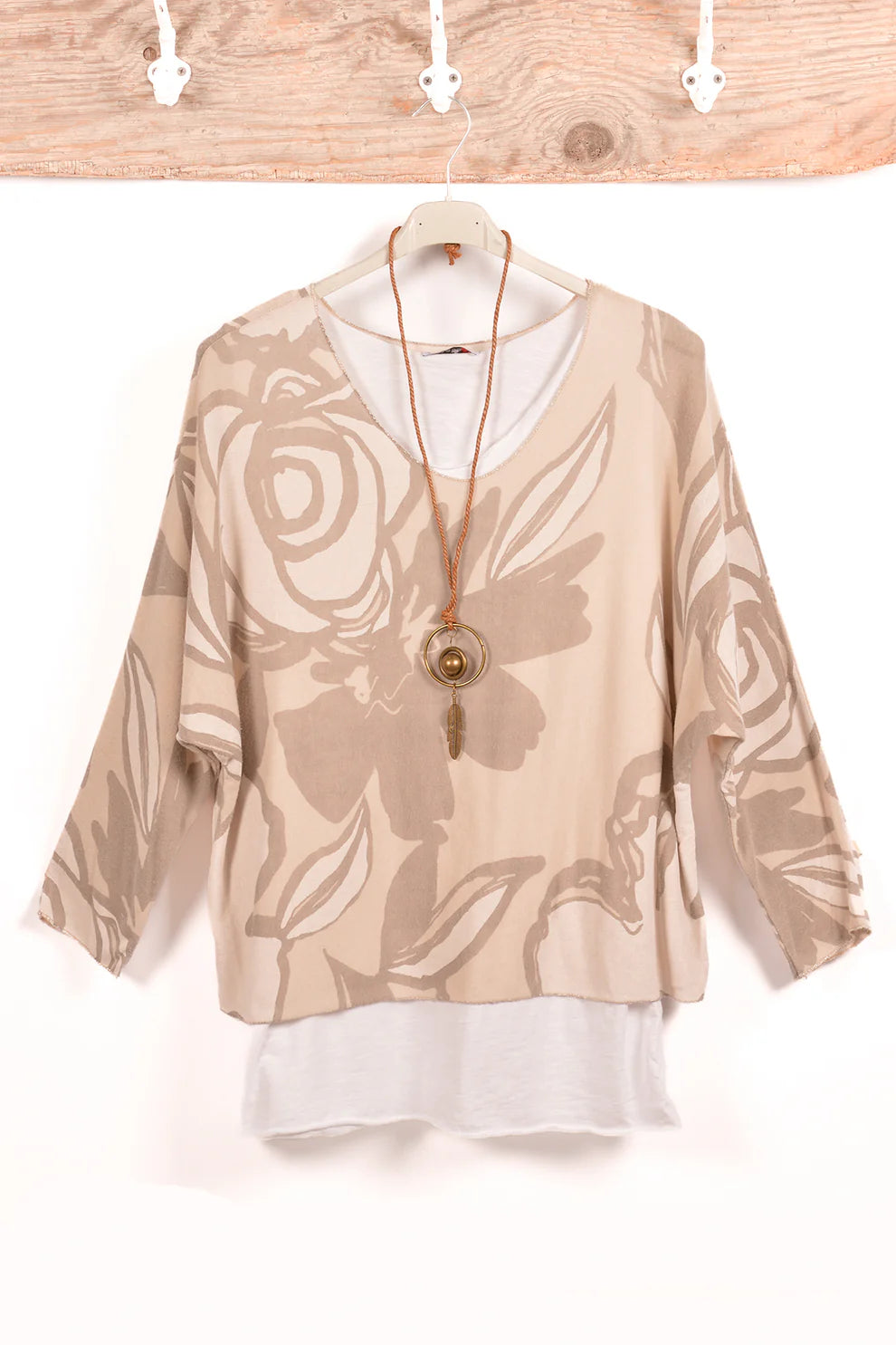 Floral Print Top - Beige