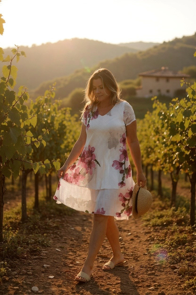 Floral Cap Sleeve Dress- White