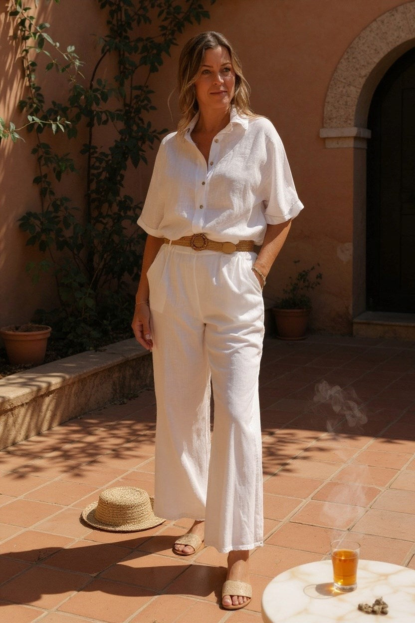 White Linen Pant with Belt