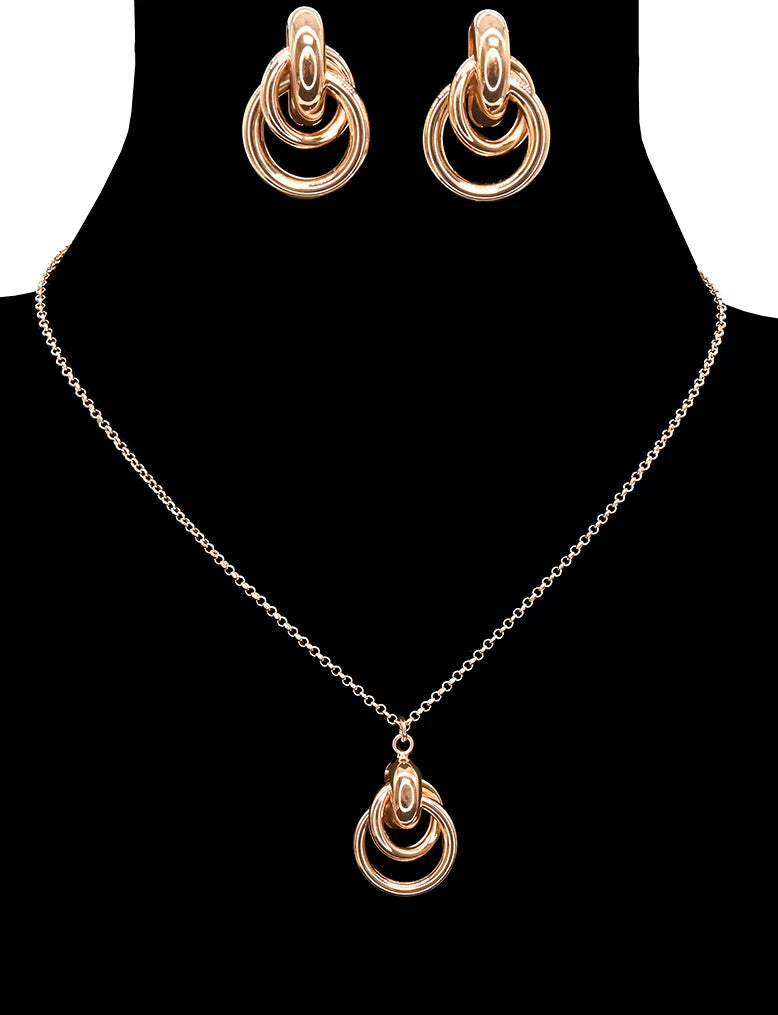Double Hoop Necklace and Earring Set Gold Colour