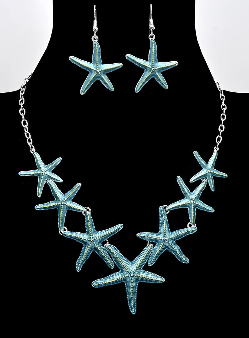 Turquoise Starfish Necklace and Earring Set