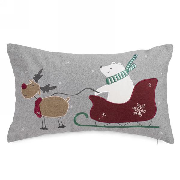Polar Bear on Sled Grey Rectangular Cushion