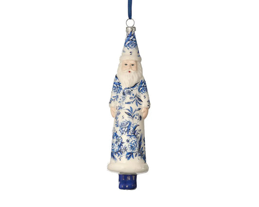 Blue and White Toile Santa Ornament