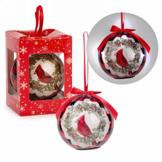 Led ball ornament - red plaid cardinal