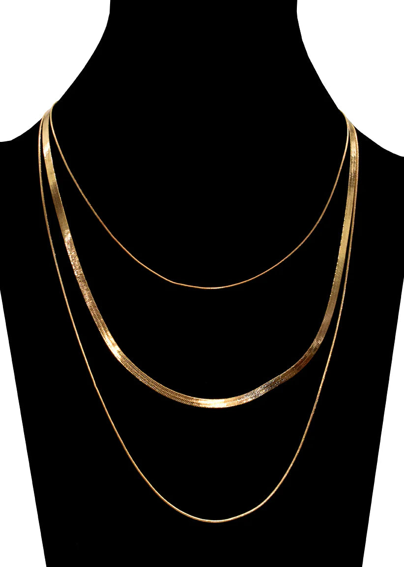 Triple Strand Chain Gold Necklace