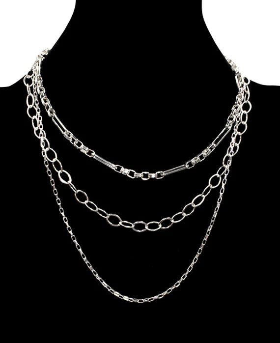 Silver Triple Strand Chain Necklace