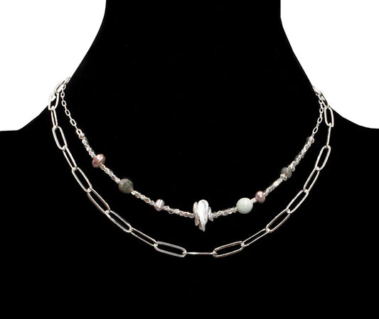 Ritulated Quartz Double Chain Necklace