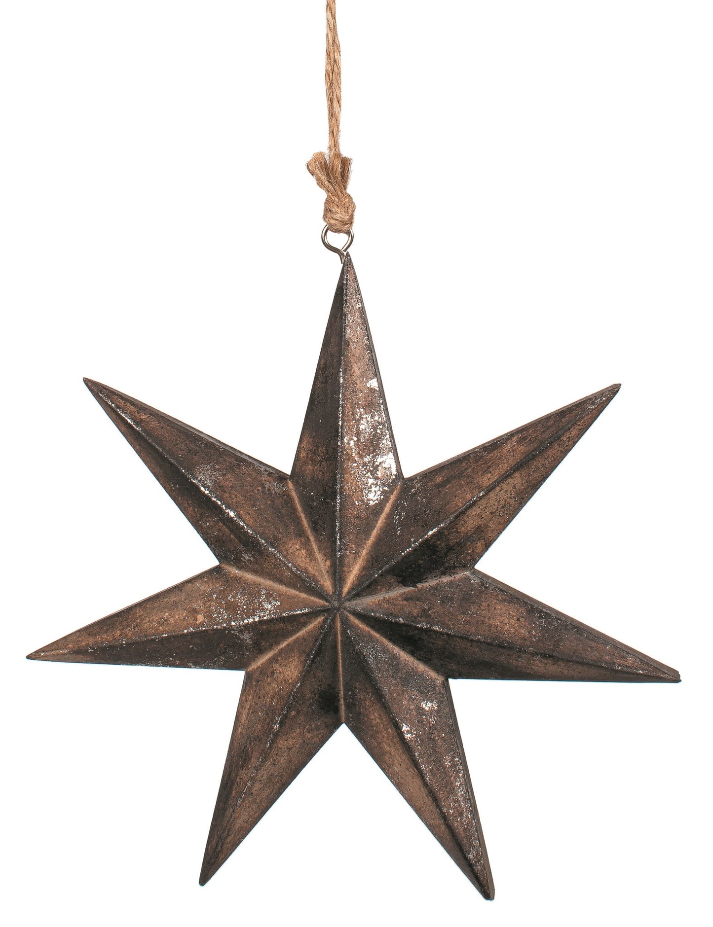 Brown Wood 7 Point Star Ornament with Silver Foil 8.5"