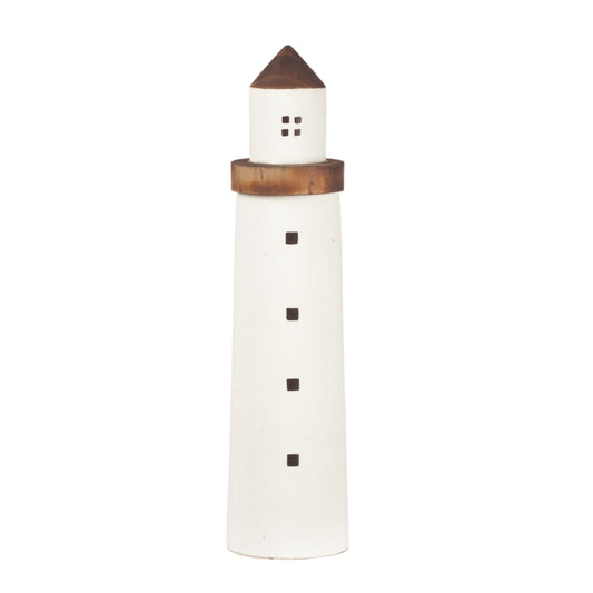 White & Dark Wood Lighthouse 11"