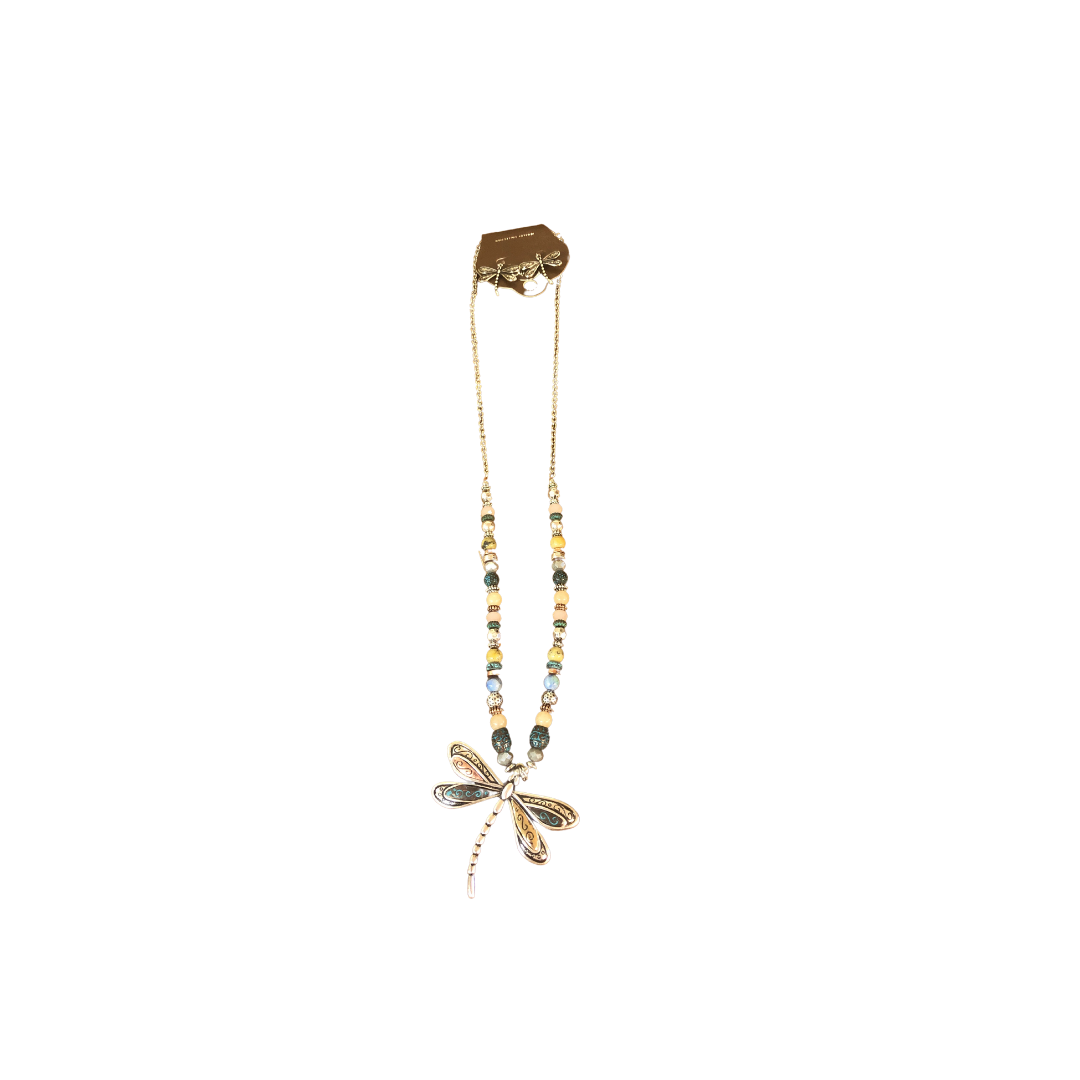 Silver Multibead Dragonfly Pendant Necklace Set