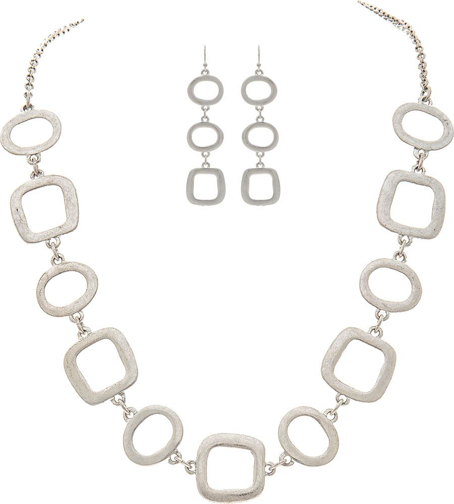 Rain - Silver Squares & Circles Chain Necklace Set