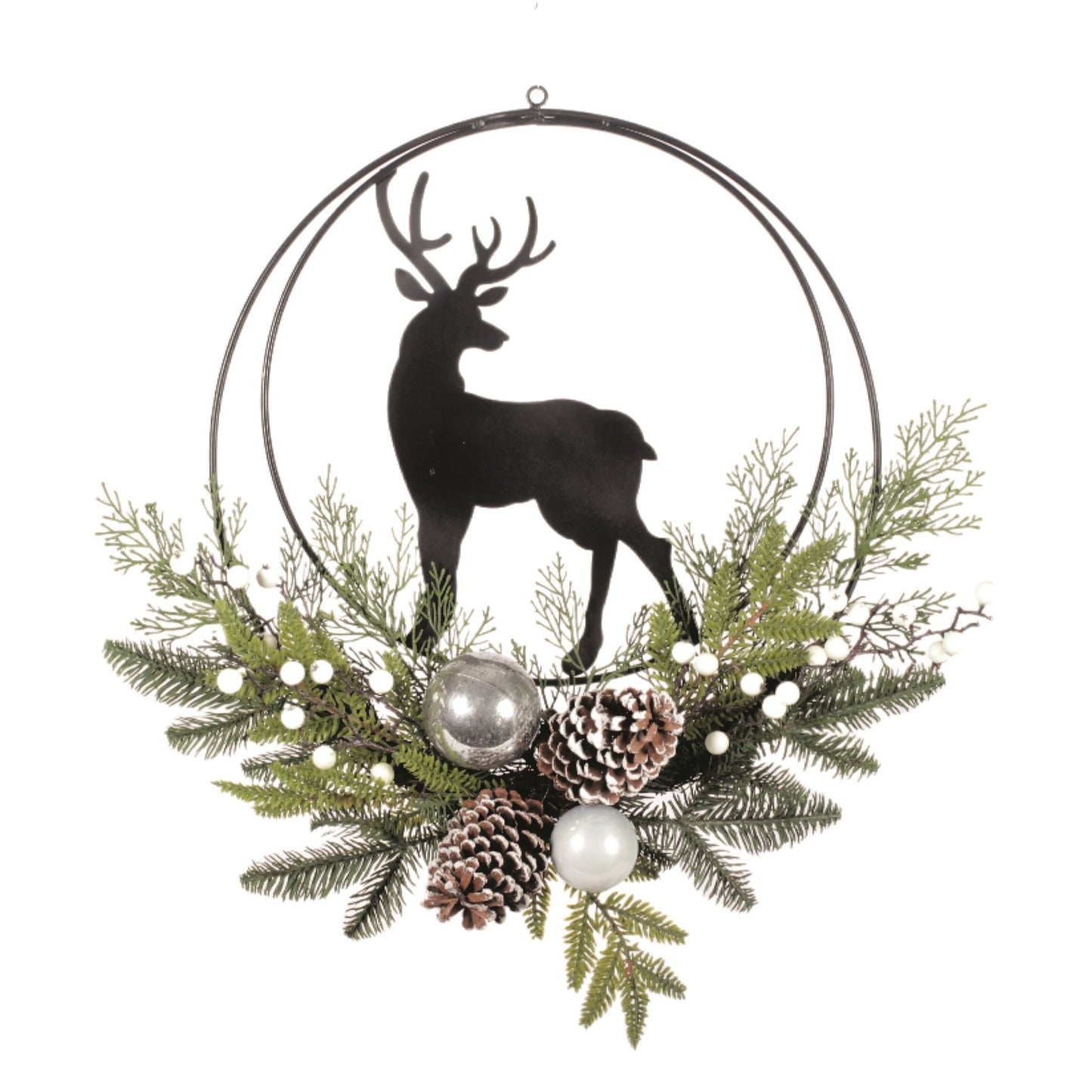 Metal Deer Wreath with Faux Greenery 15"