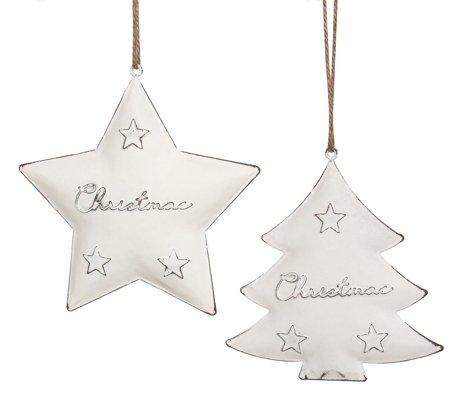 White Metal Ornament with Embossed Stars (2 Styles)