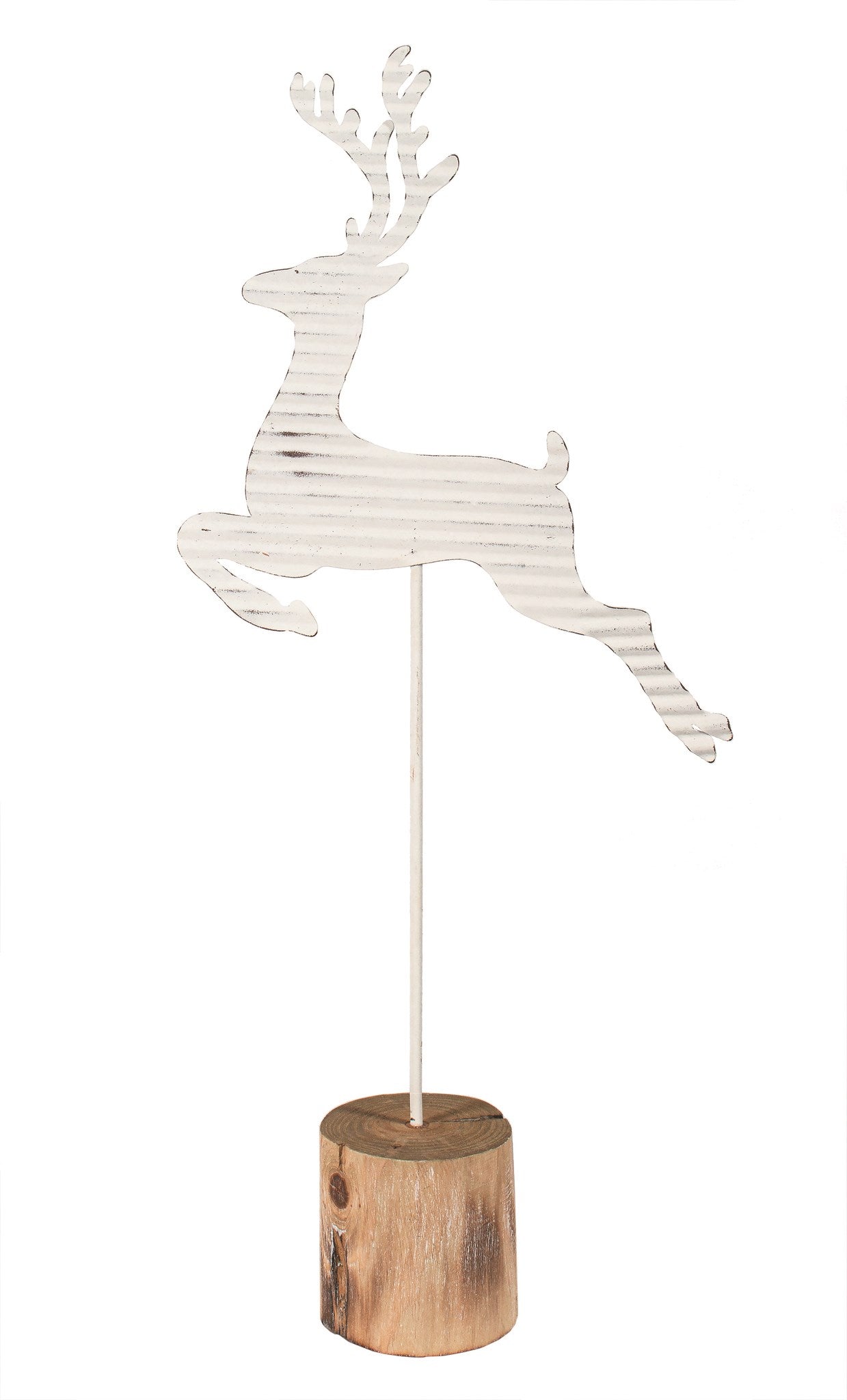 White Corrugated Metal Deer on Stand (2 Sizes)