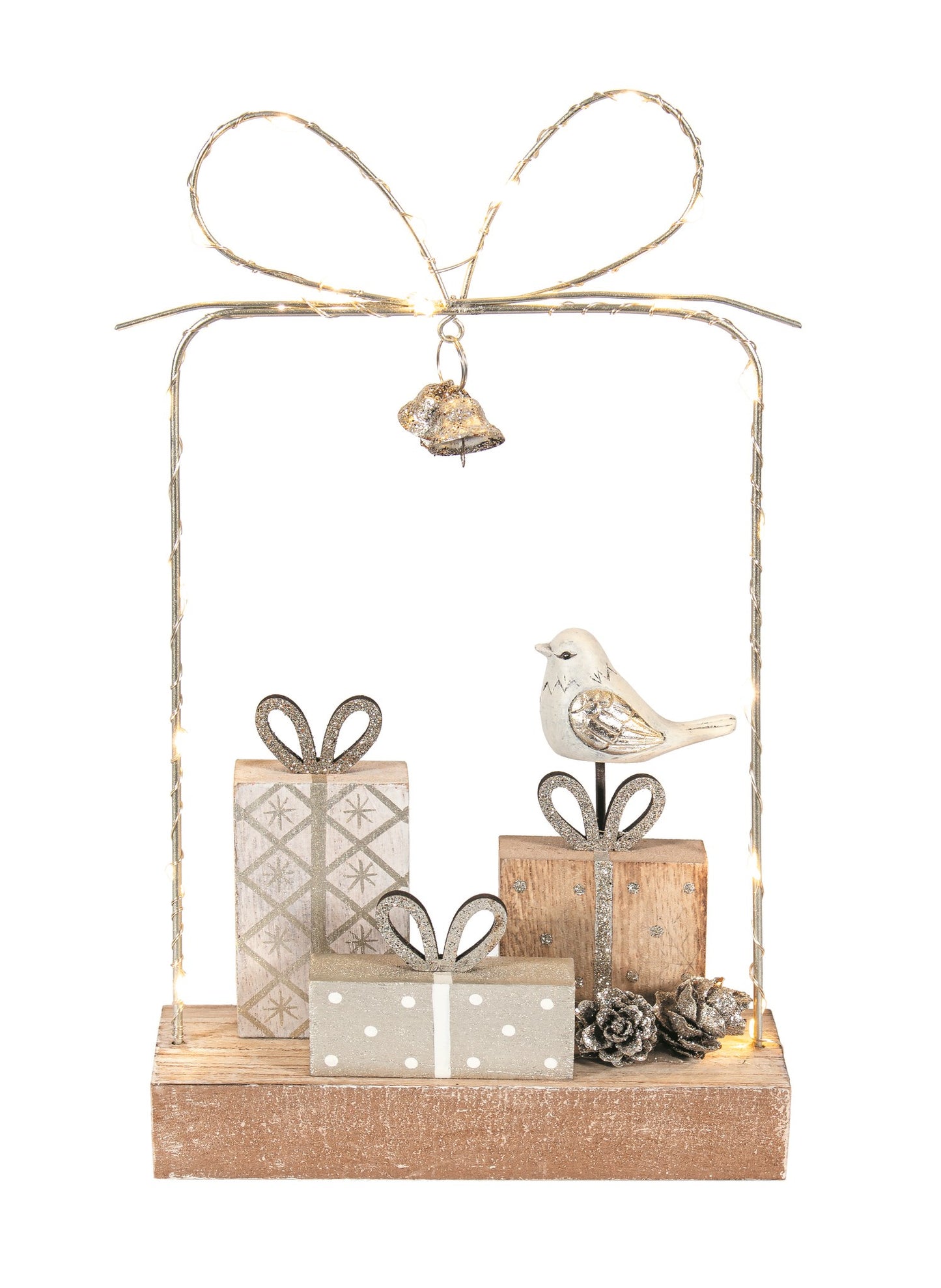 Silver Metal Table Decor with Gifts and LED lights