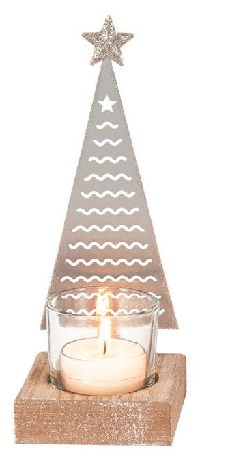 Punched Metal Silver Tree Tea-Light Holder (Assorted Styles)