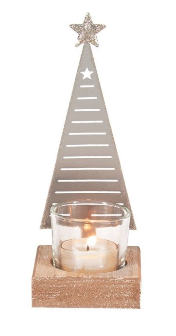 Punched Metal Silver Tree Tea-Light Holder (Assorted Styles)