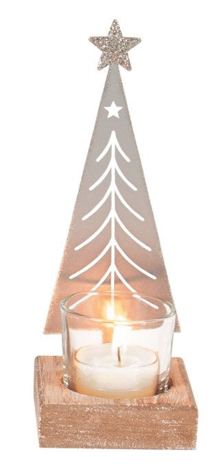 Punched Metal Silver Tree Tea-Light Holder (Assorted Styles)