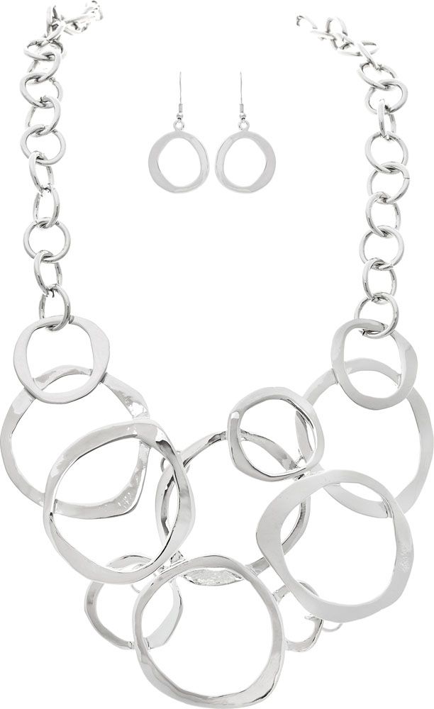 Rain - Silver Overlaid Circles Bib Necklace Set