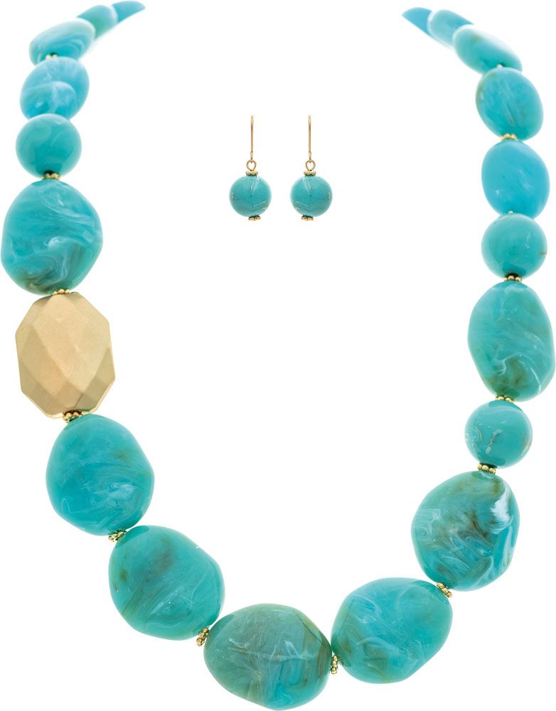 Rain - Gold Sky Blue Tumbled Pebbles Necklace