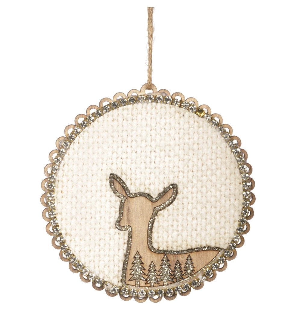 Wood and Chenille Disk Ornaments with Deer Cutouts