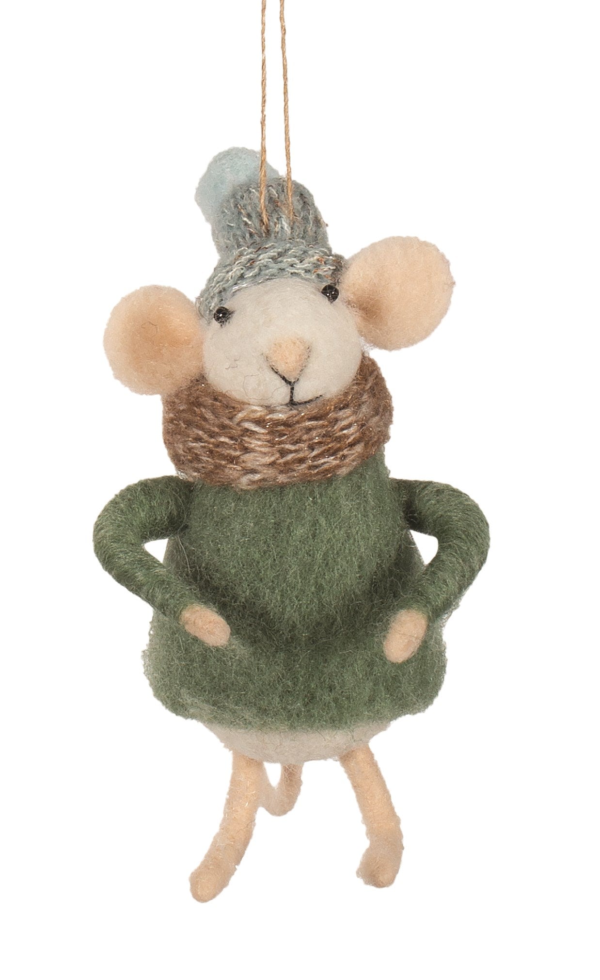 Felted Mouse with Blue Toque Ornament