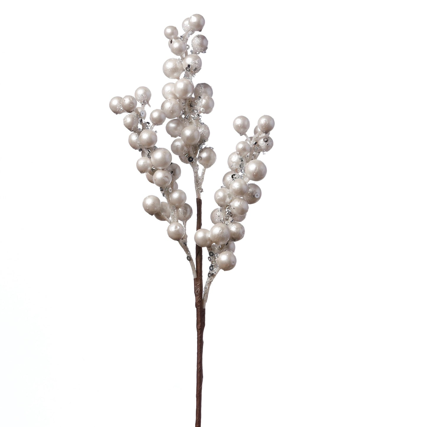 White Berry Spray with Silver Glitter 13"