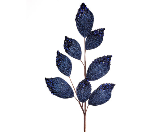 Glitter/Sequin Tip Leaf Spray 26″ – Midnight Blue