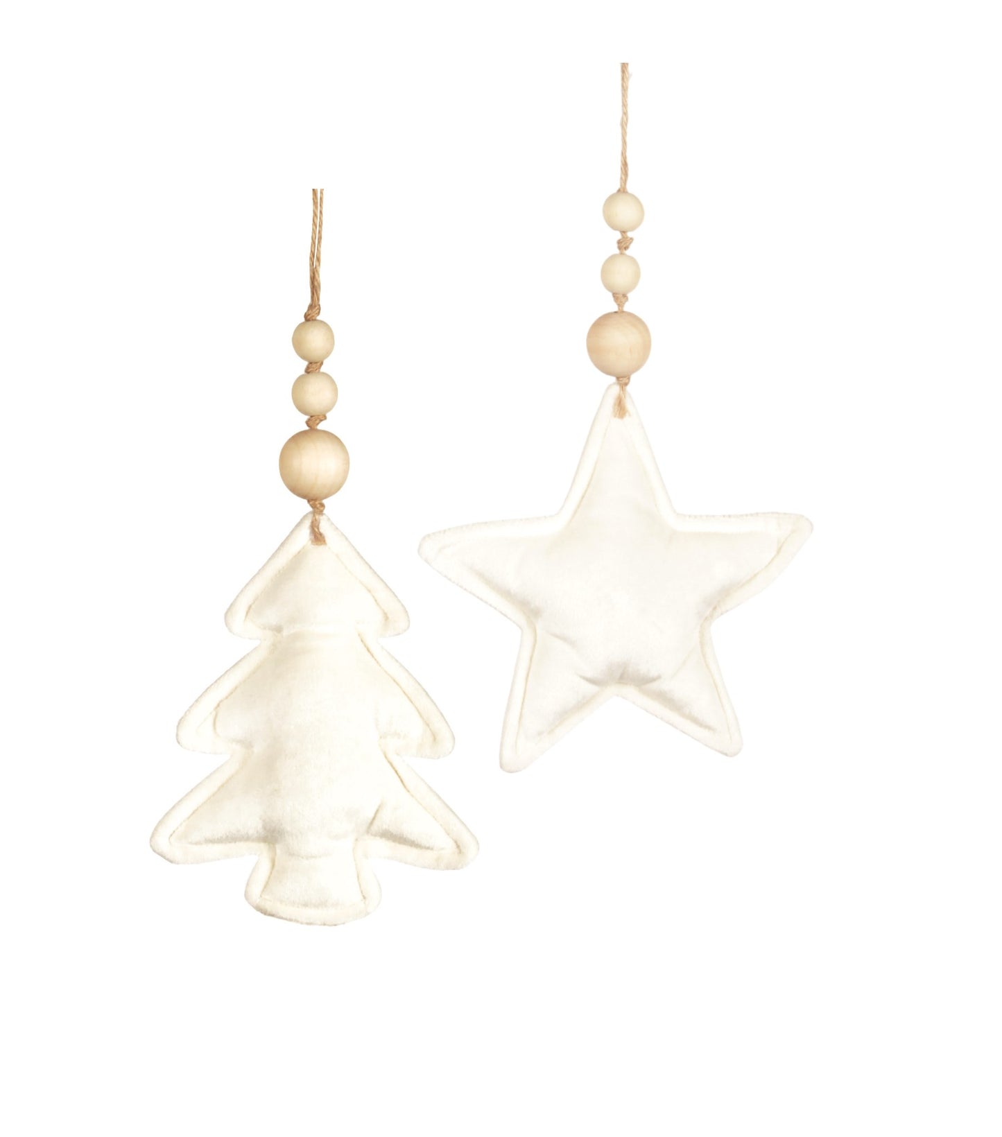 Cream Plush Tree Ornament with Wood Beads