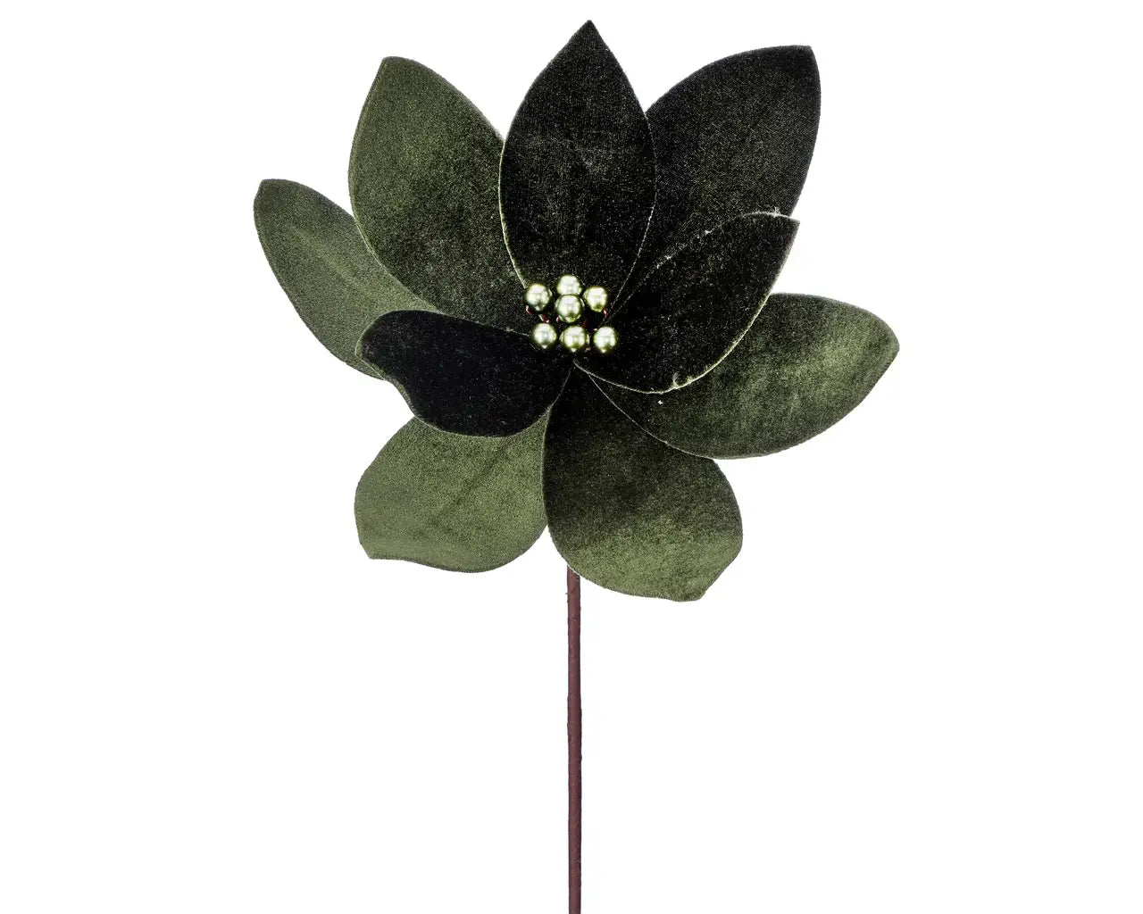 Deluxe Velvet Poinsettia 24″ Stem – Green