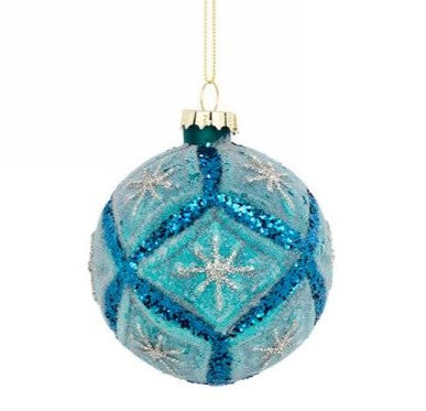 Two Tone Blue Vintage Look Ball Ornament 3"