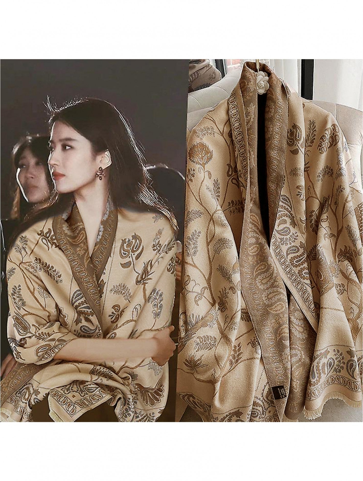 Camel Paisley Blanket Scarf