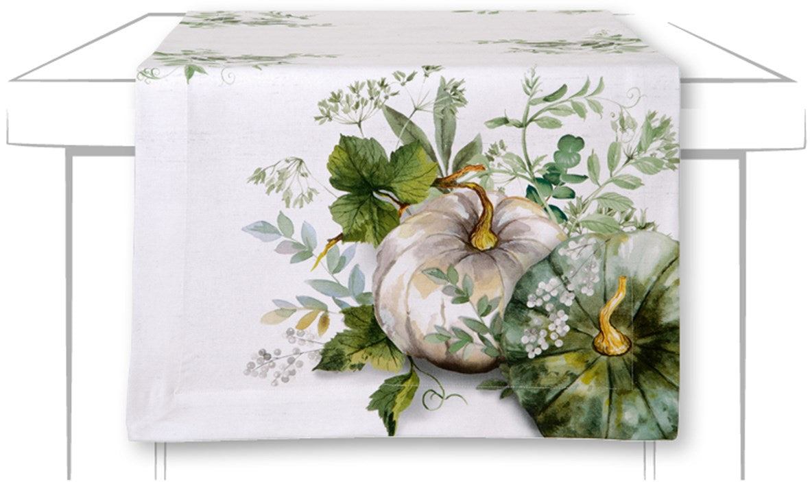 Green and White Pumpkin Table Runner 18" x 59"