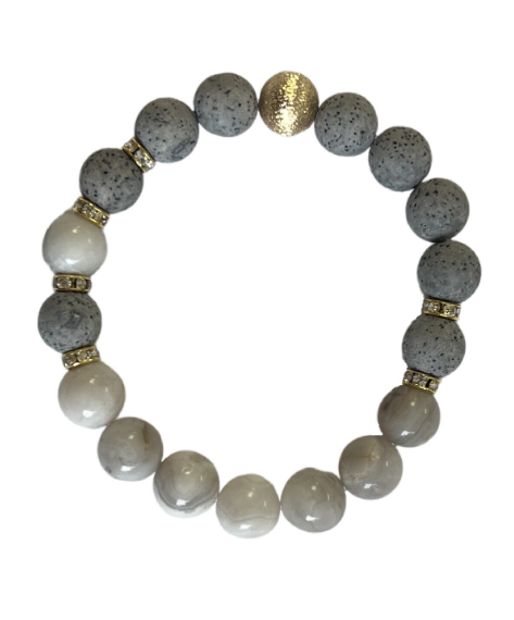 Stretch Grey Lava Stone Beaded Bracelet
