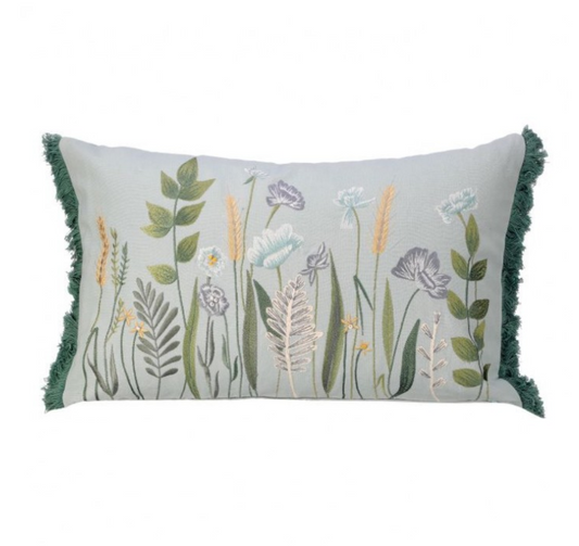Embroidered Botanical Cushion 12" x 20"
