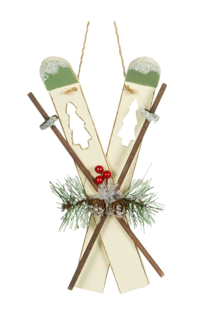 Brown or White Ski Ornament with Sprig (2 colours available)