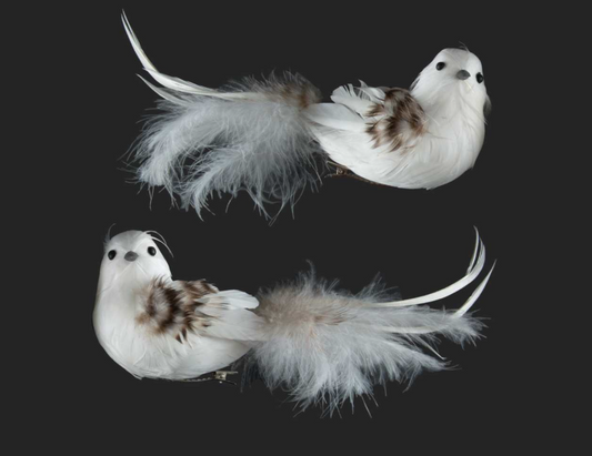 White with Brown Feathered Bird Clip - Assorted Styles