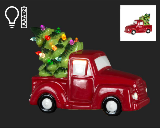 Red Truck with Holiday Tree LED