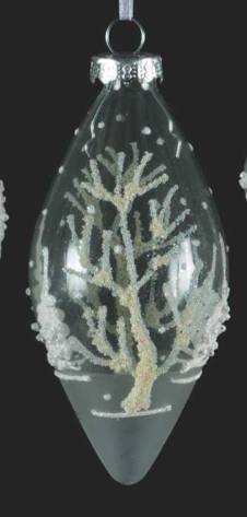 Frosted Glass Ornament with White Trees (Assorted)