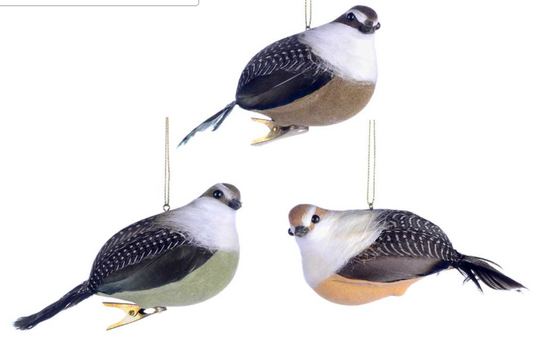 Partridge Bird Ornament with Clip  -Assorted Styles