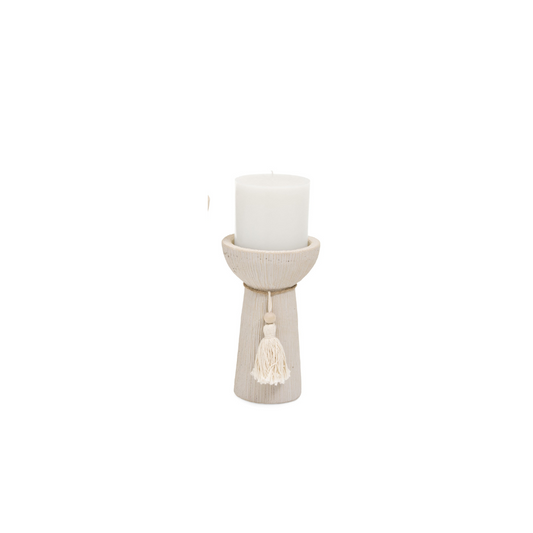 Beige Candle Holder with Tassel - Small
